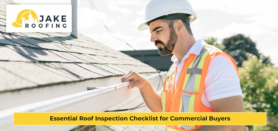 Inspector examining the roof during a commercial property inspection.